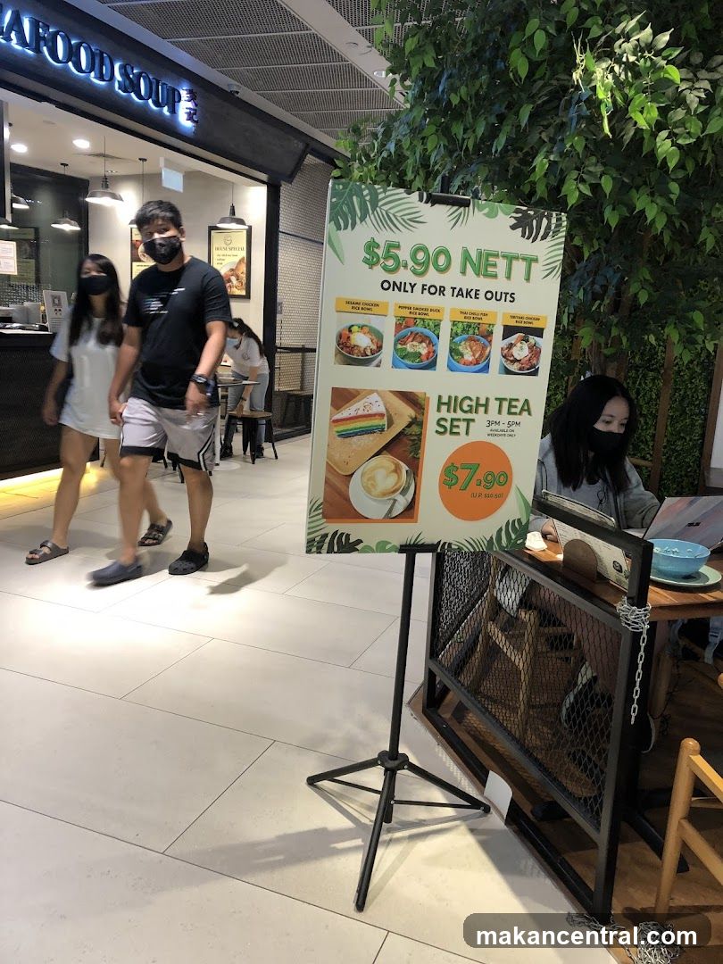 Indoor food court area with promotional signage
