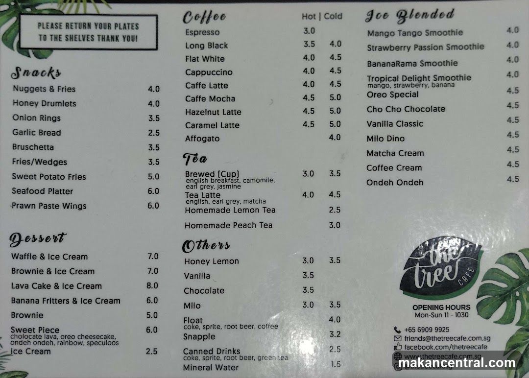 The Tree Cafe Menu