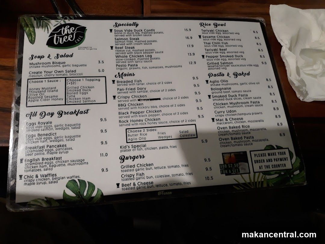The Tree Cafe Menu