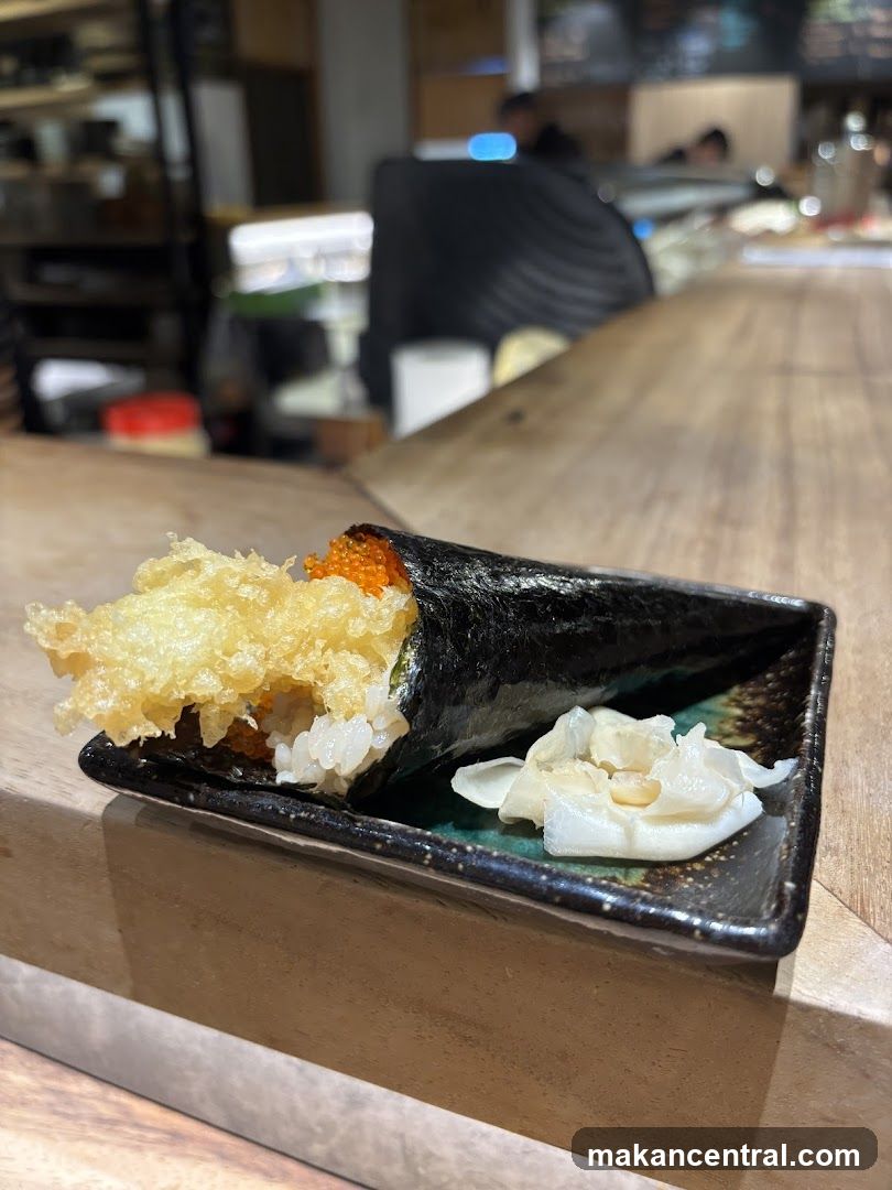 Sushi dish on wooden counter