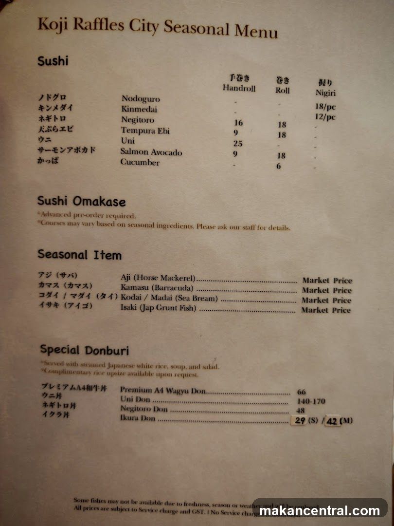 Koji Raffles City Seasonal Menu