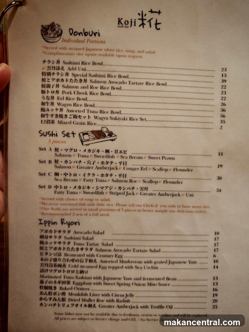Koji Sushi Bar Menu