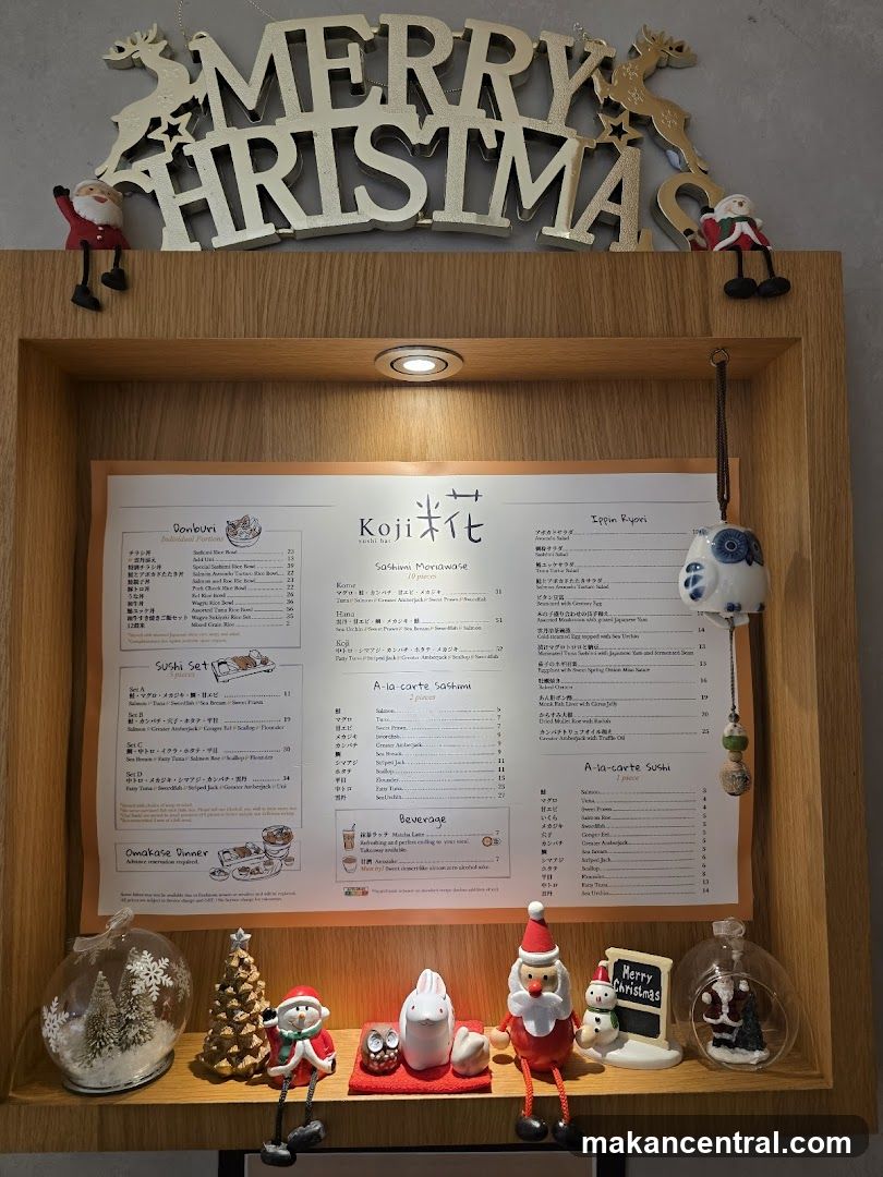 Christmas-themed interior display with menu board