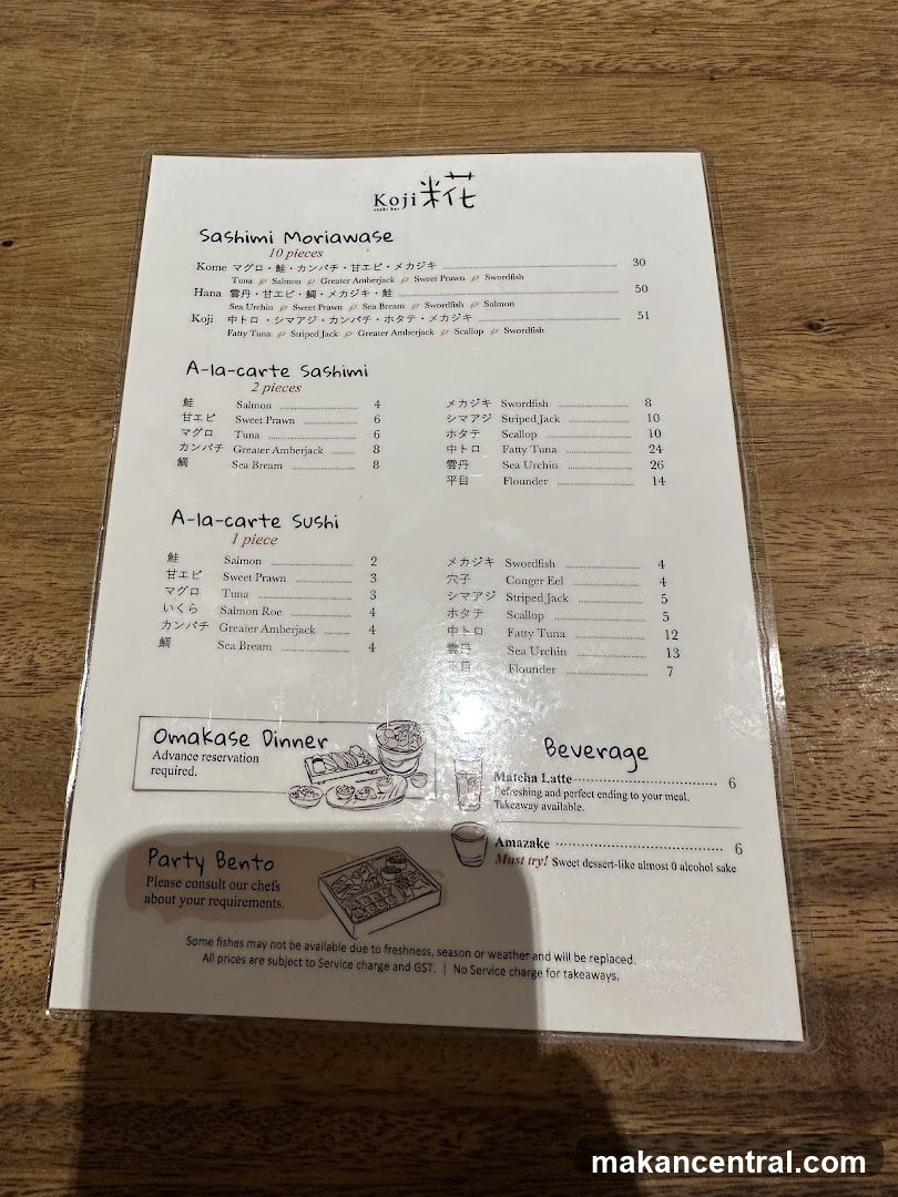 Koji Sushi Menu