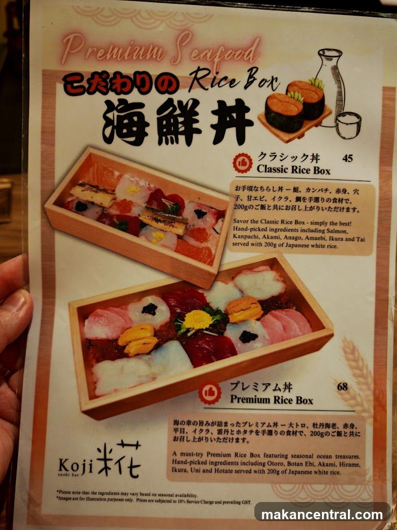Koji Sushi Bar Premium Seafood Rice Box Menu