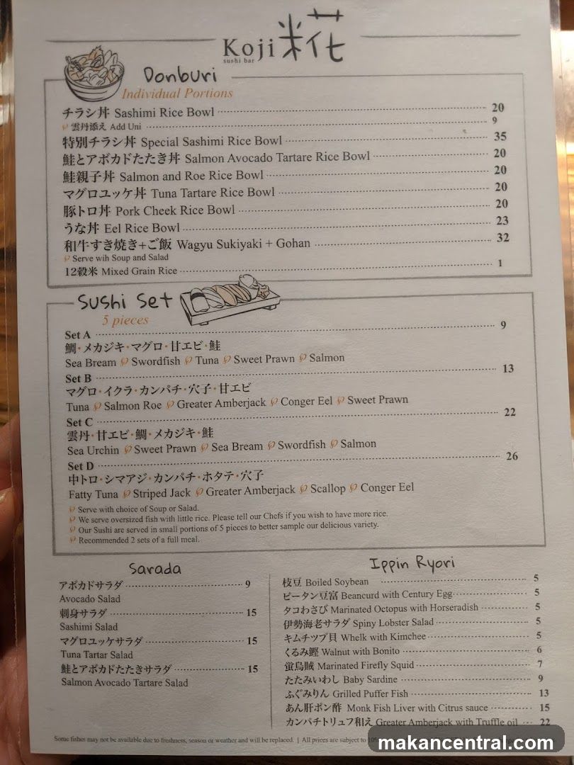 Koji Sushi Bar Menu