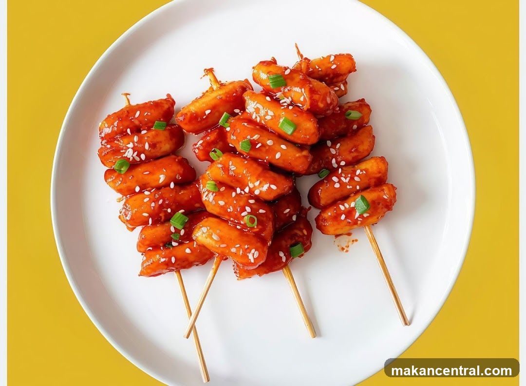 Korean-style rice cakes on skewers