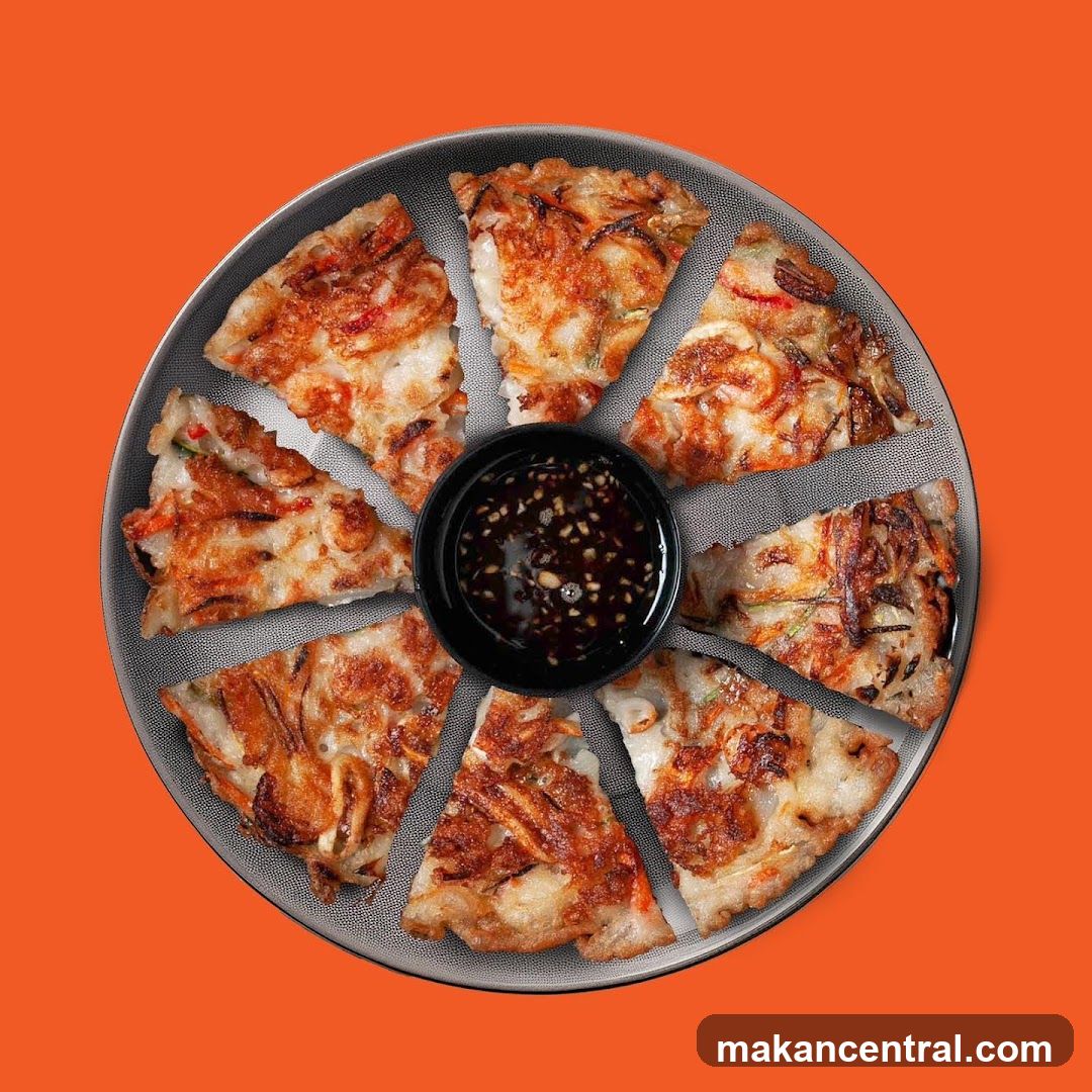 Pancake slices with dipping sauce