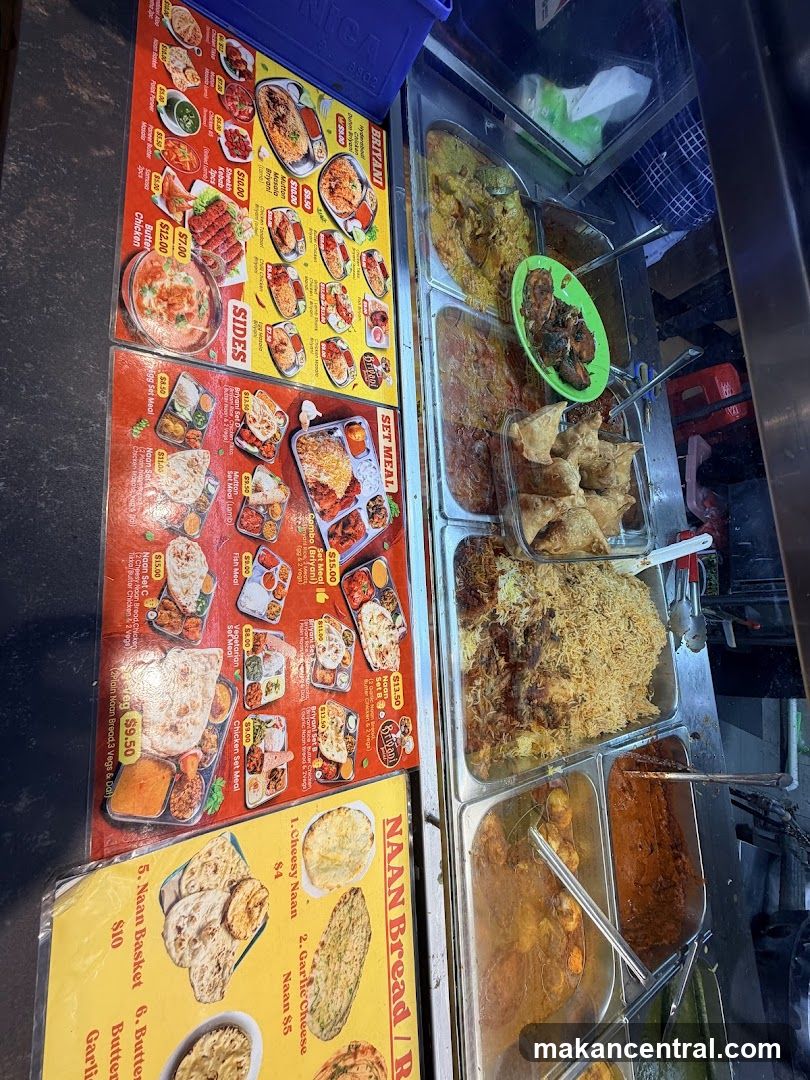 Food stall display with menu boards