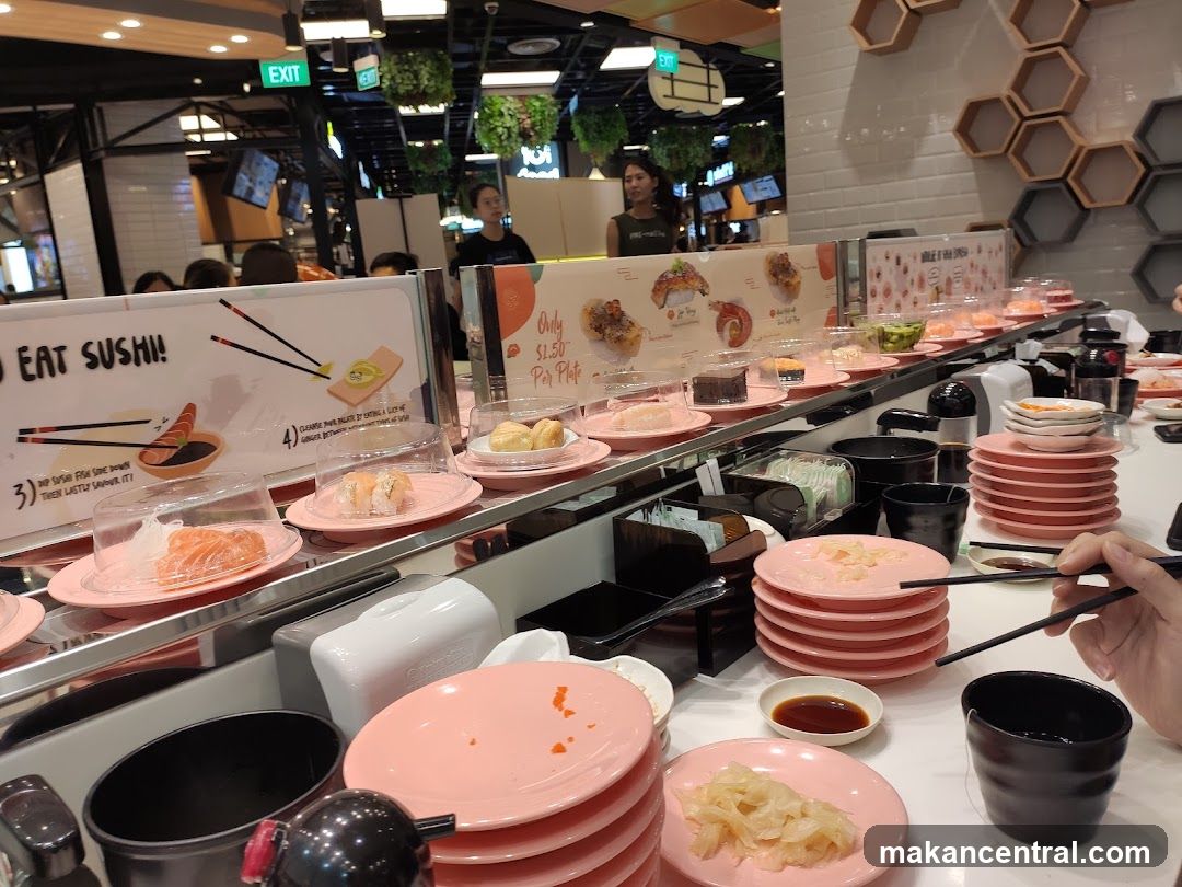 Sushi conveyor belt restaurant interior