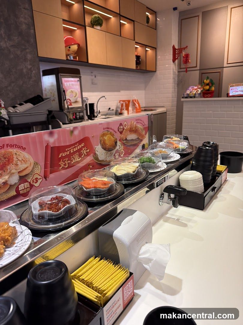 Sushi conveyor belt restaurant interior