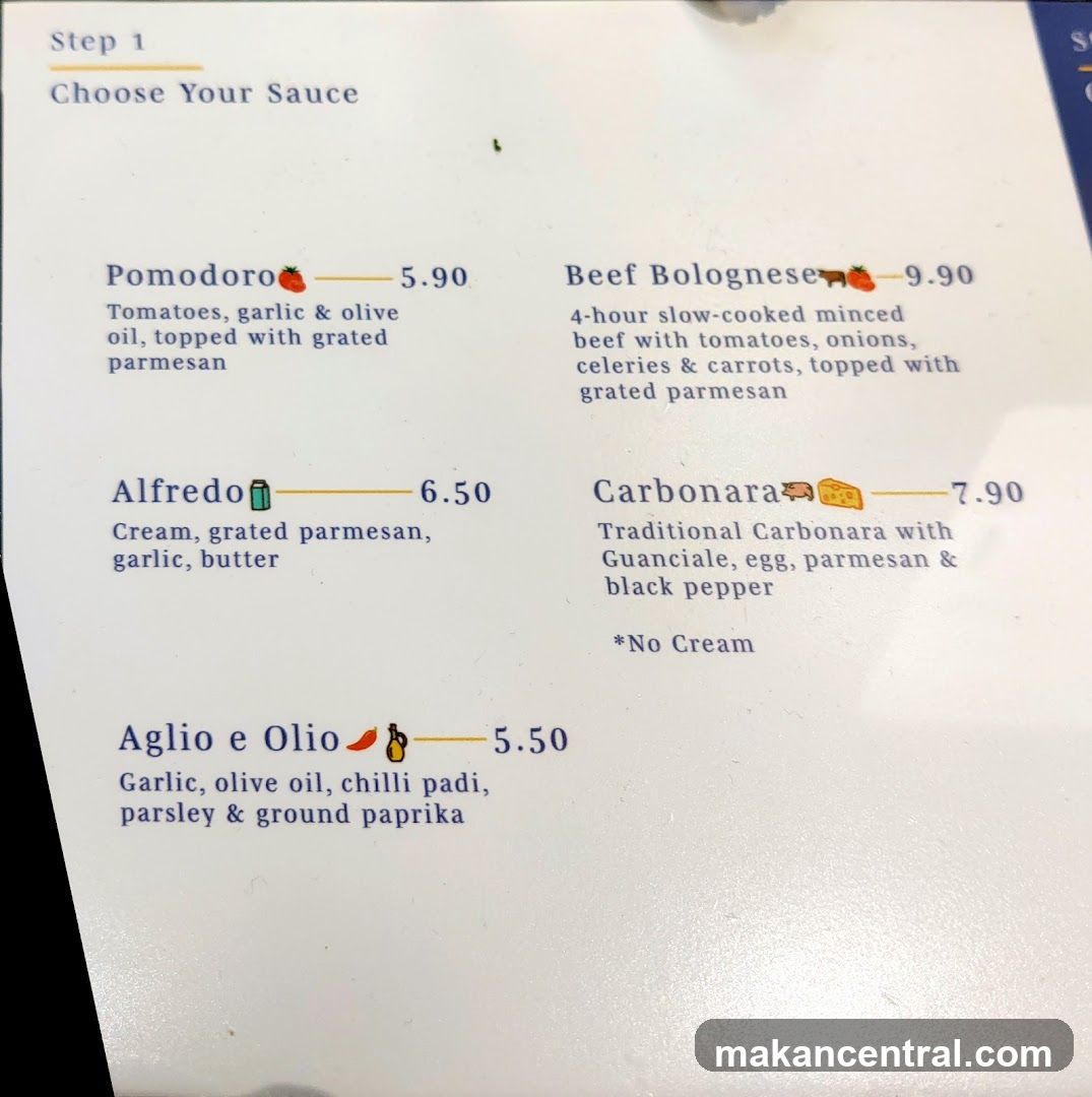Sauce Selection Menu