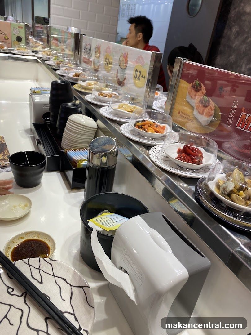 Sushi conveyor belt restaurant interior