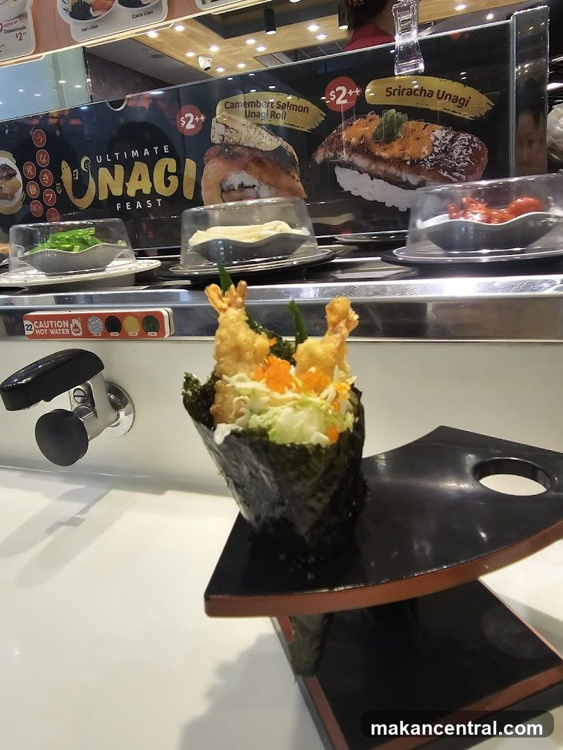 Sushi Roll Display at Conveyor Belt Restaurant