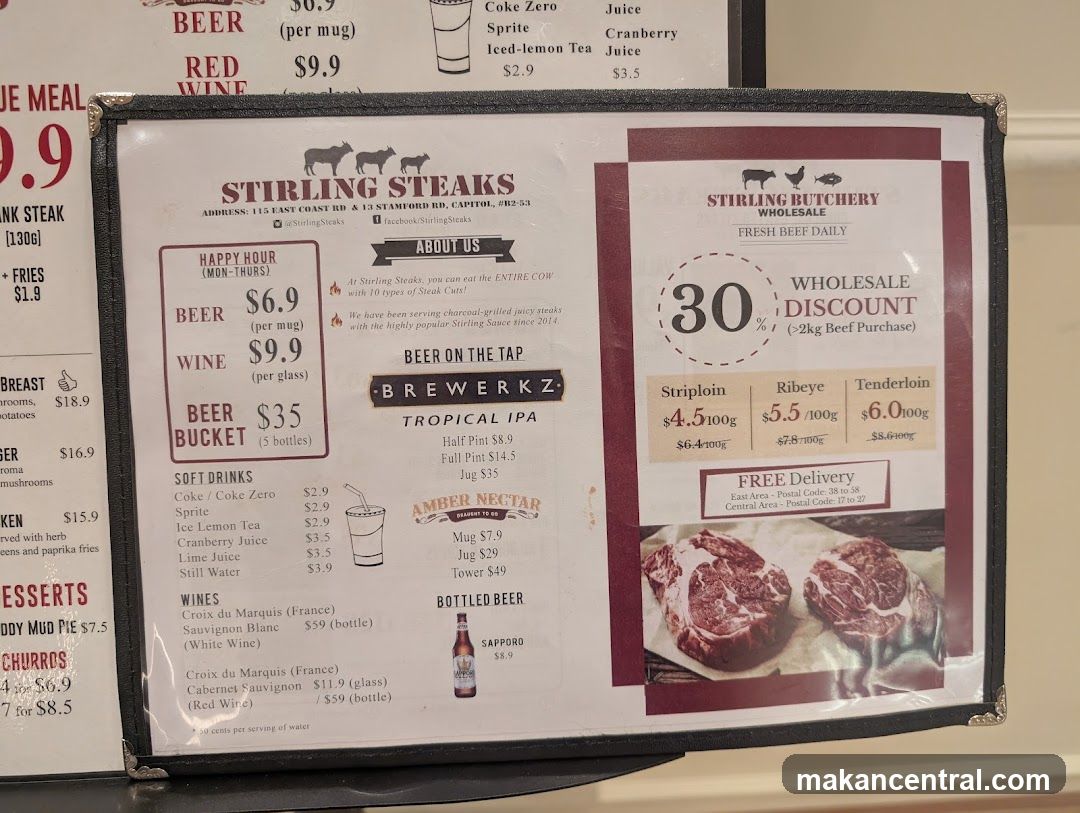 Stirling Steaks Menu