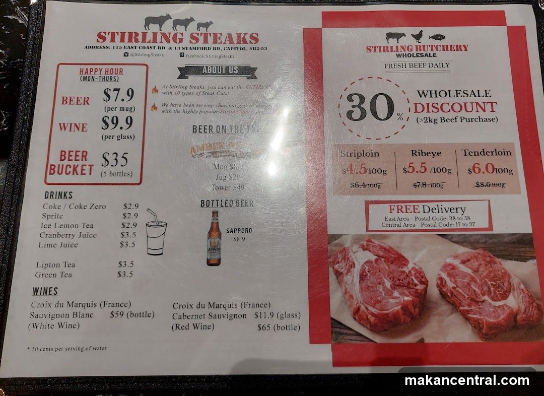 Stirling Steaks Menu