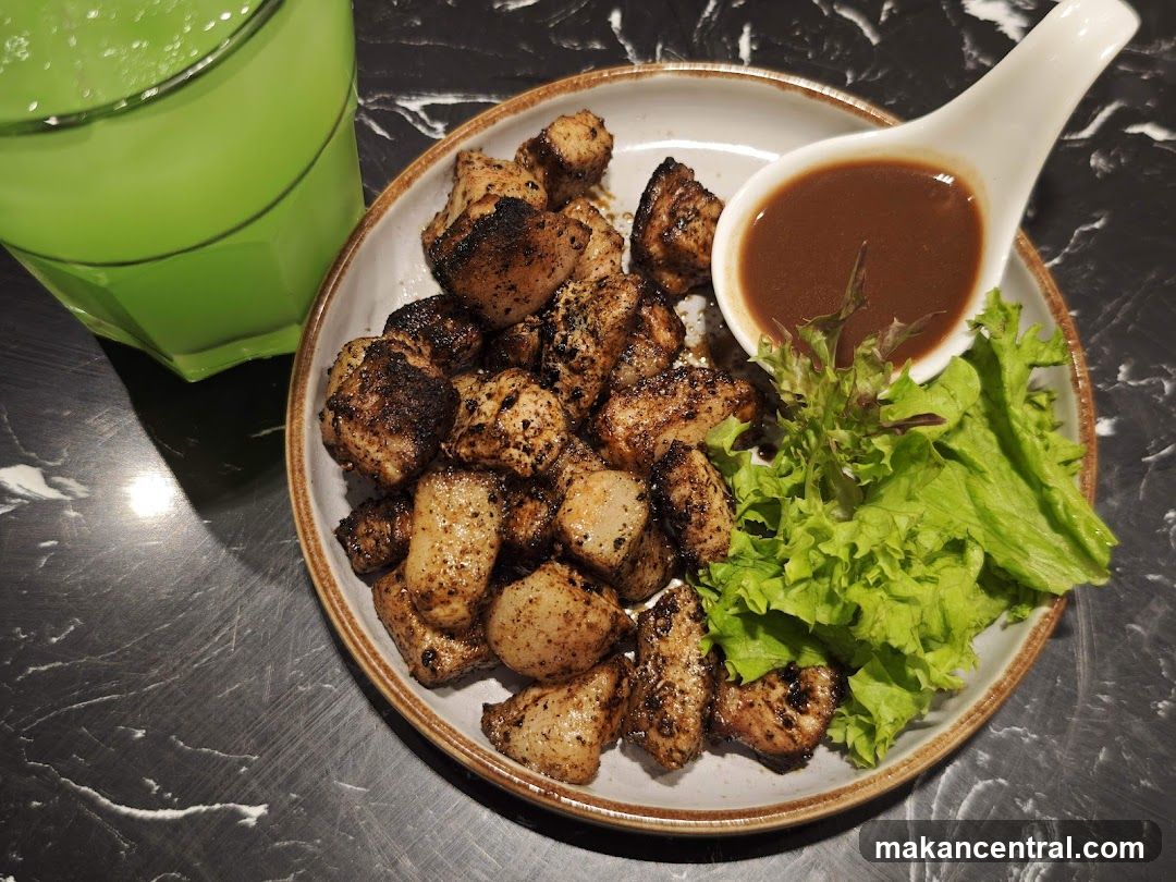 Food Plate with Sauce and Drink