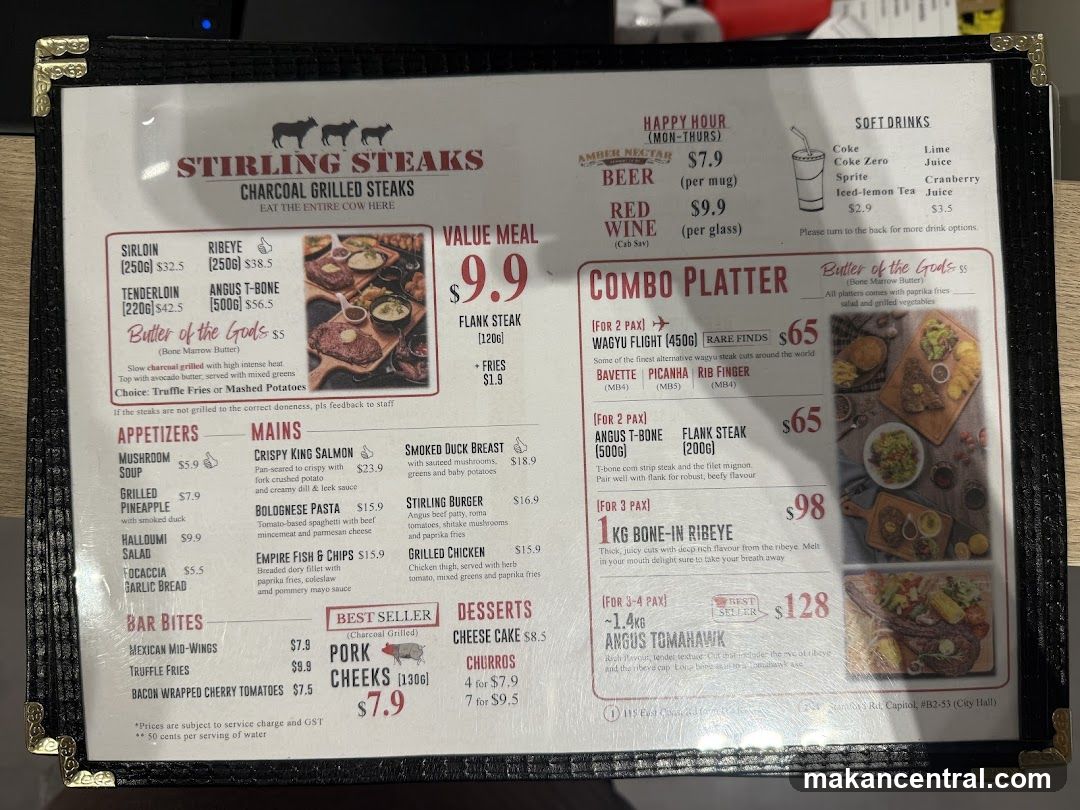 Stirling Steaks Menu