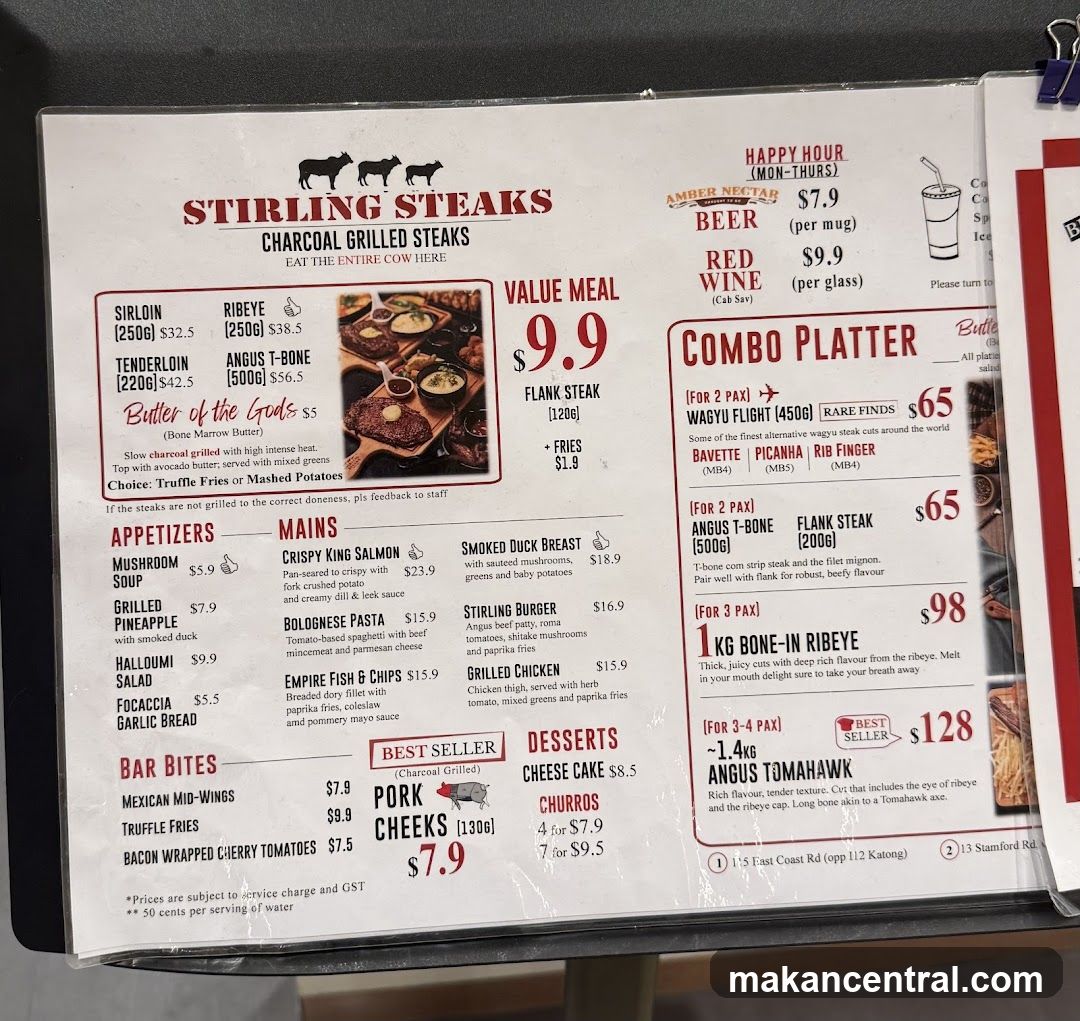 Stirling Steaks Menu