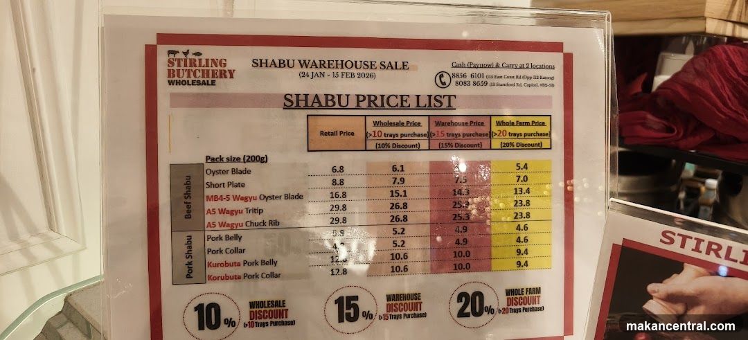 Stirling Butchery Wholesale Shabu Warehouse Sale Price List