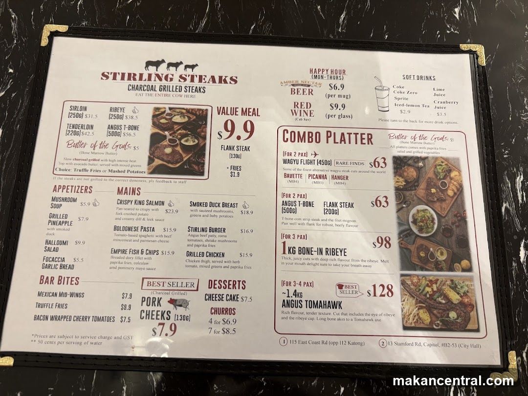 Stirling Steaks Menu