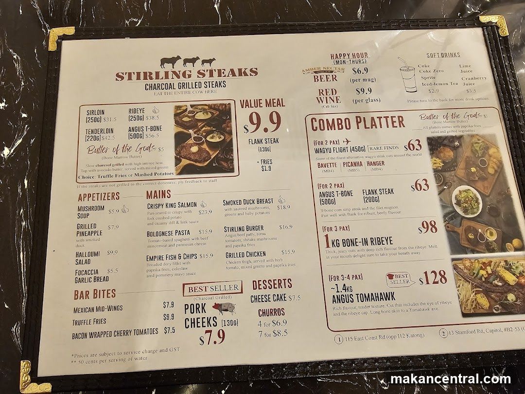 Stirling Steaks Menu
