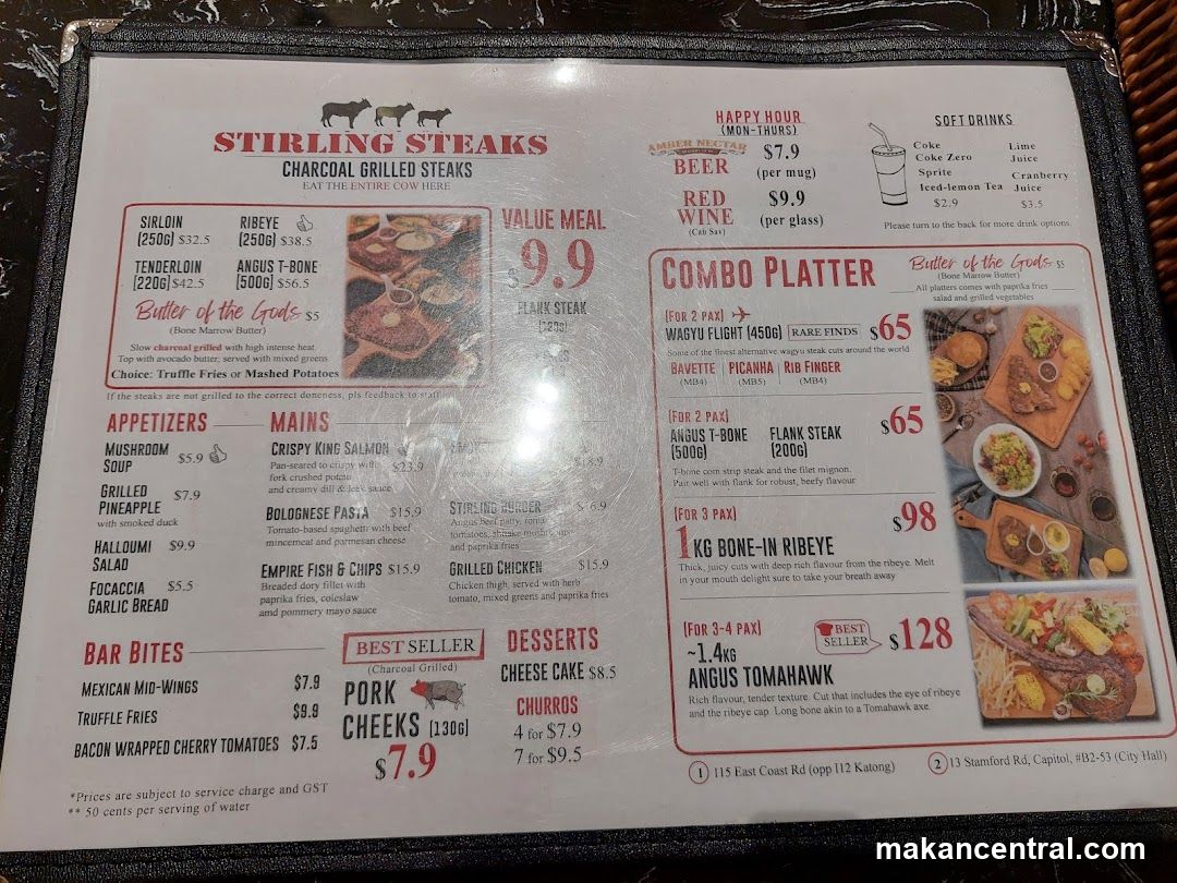 Stirling Steaks Menu