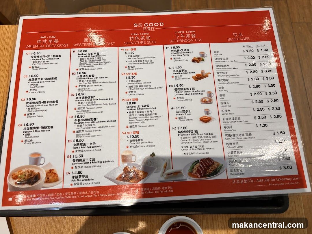 So Good Restaurant Menu