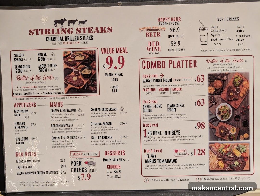 Stirling Steaks Menu
