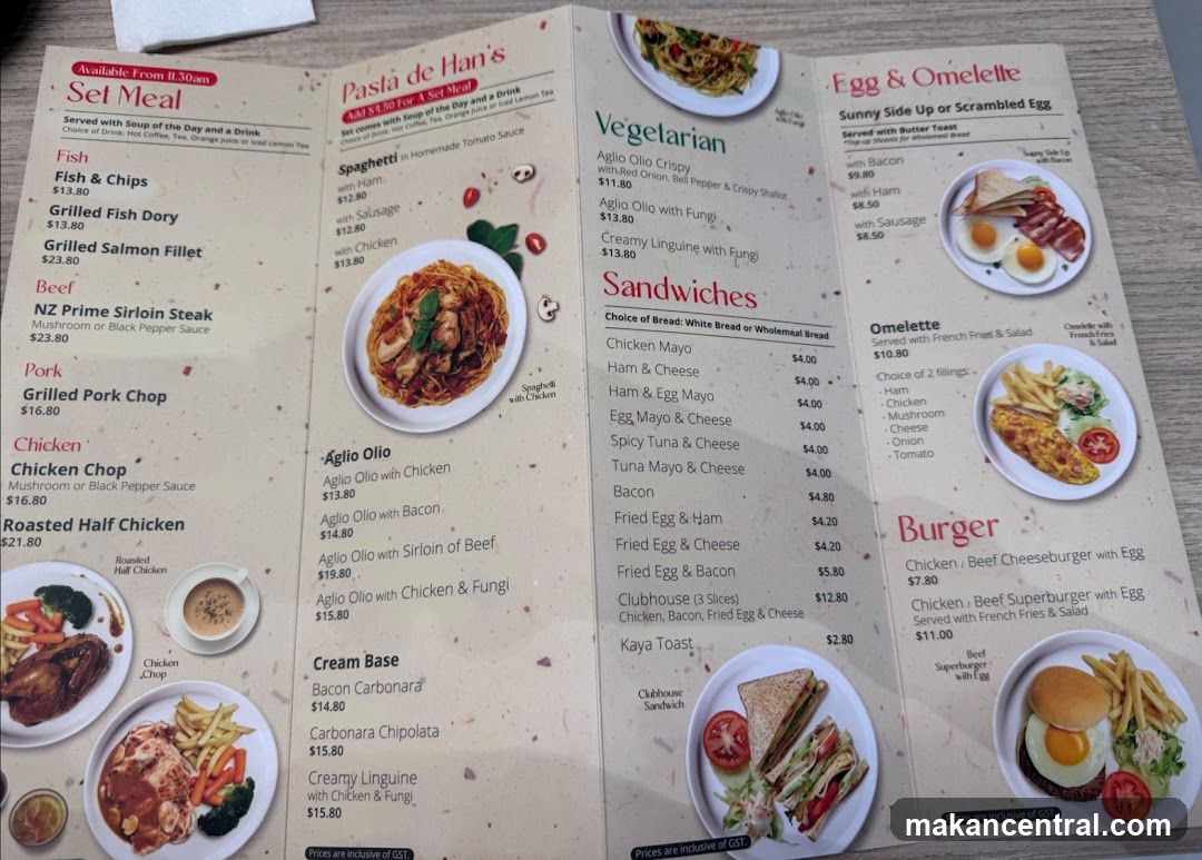 Pasta de Han's Menu