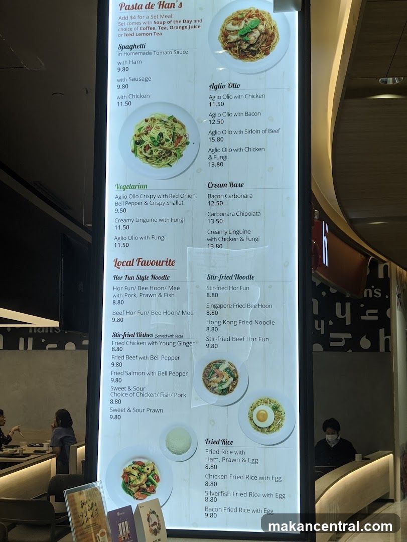 Pasta de Han's Menu Board