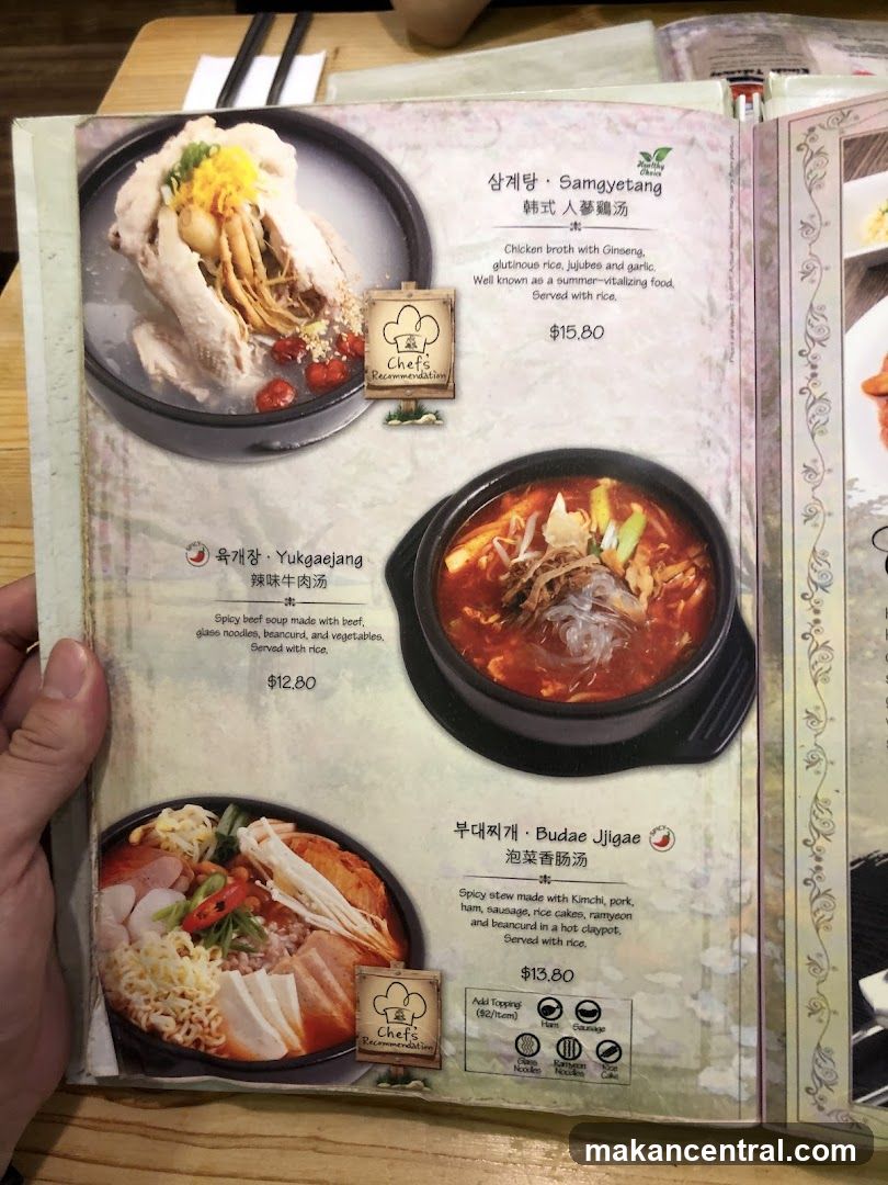 Korean Soup Menu Page