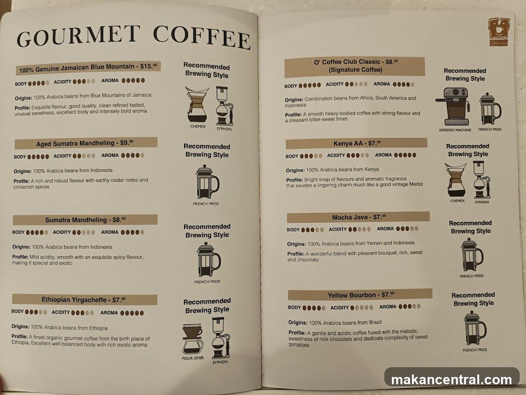 Gourmet Coffee Menu