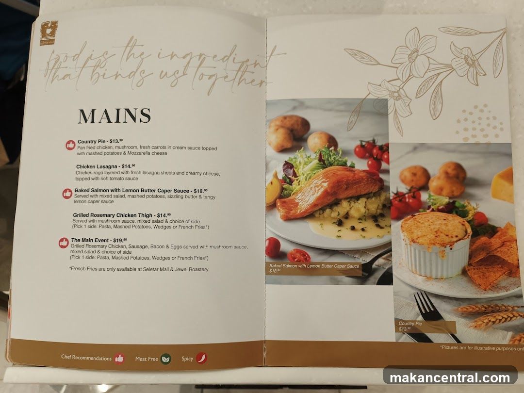 Mains Section of Menu