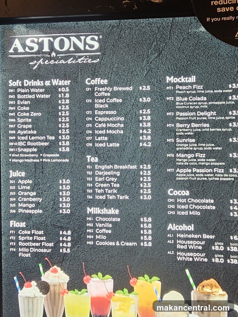 Aston's Specialities Menu