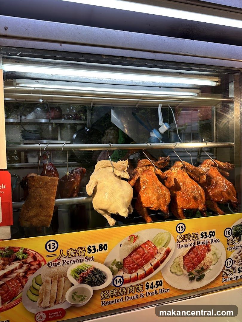Roasted meat display at food stall