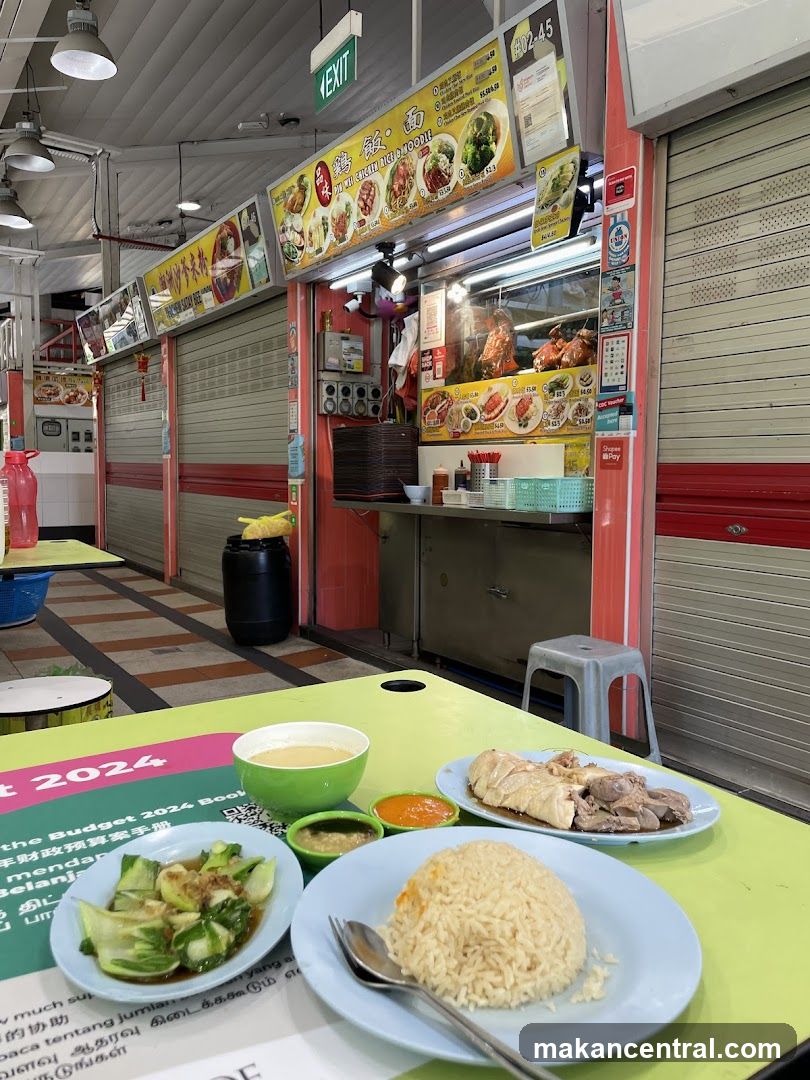 Food stall interior with meal on table