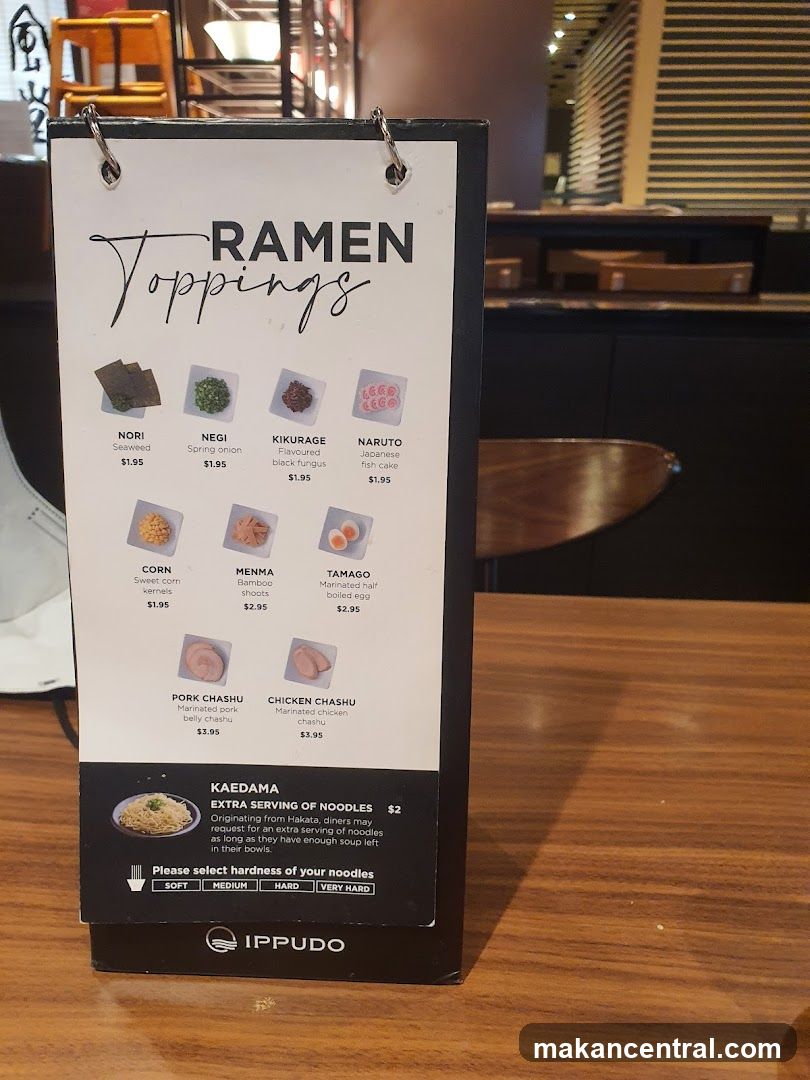 Ippudo Ramen Toppings Menu