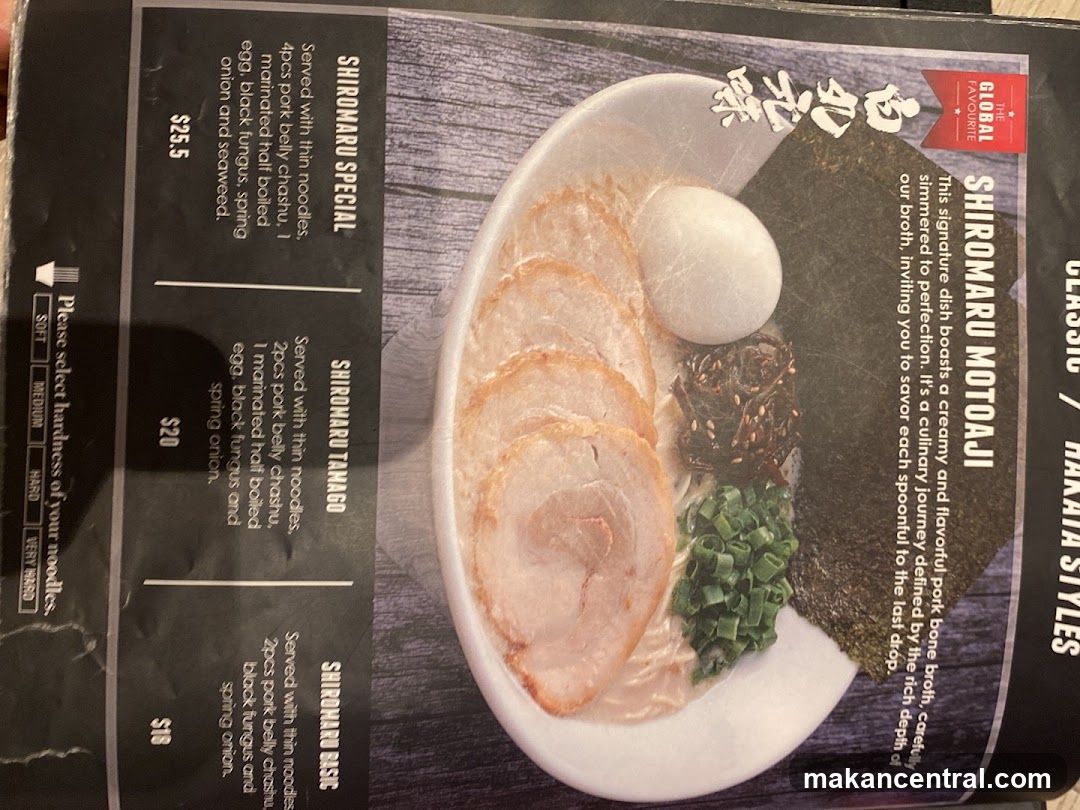 Shiromaru Ramen Menu