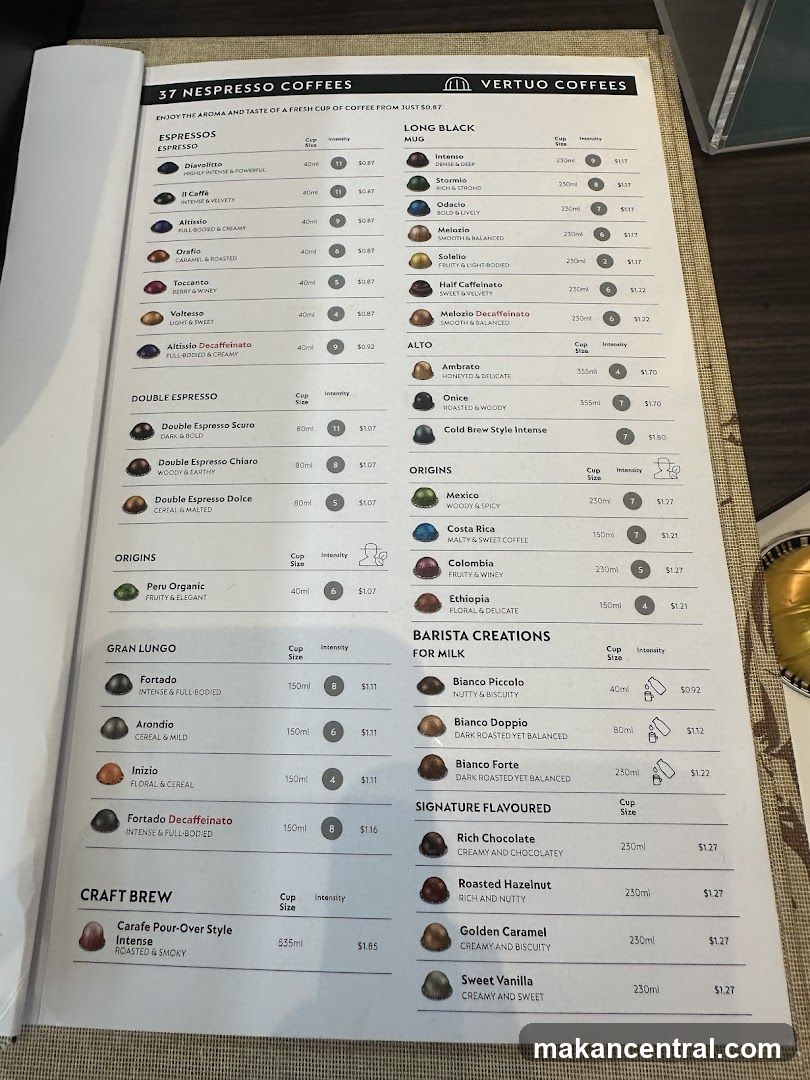 Vertuo Coffees Menu