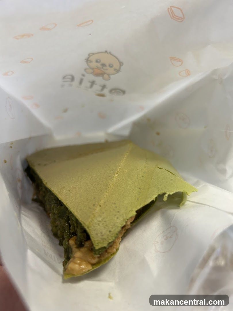 Matcha-flavored snack wrapped in paper