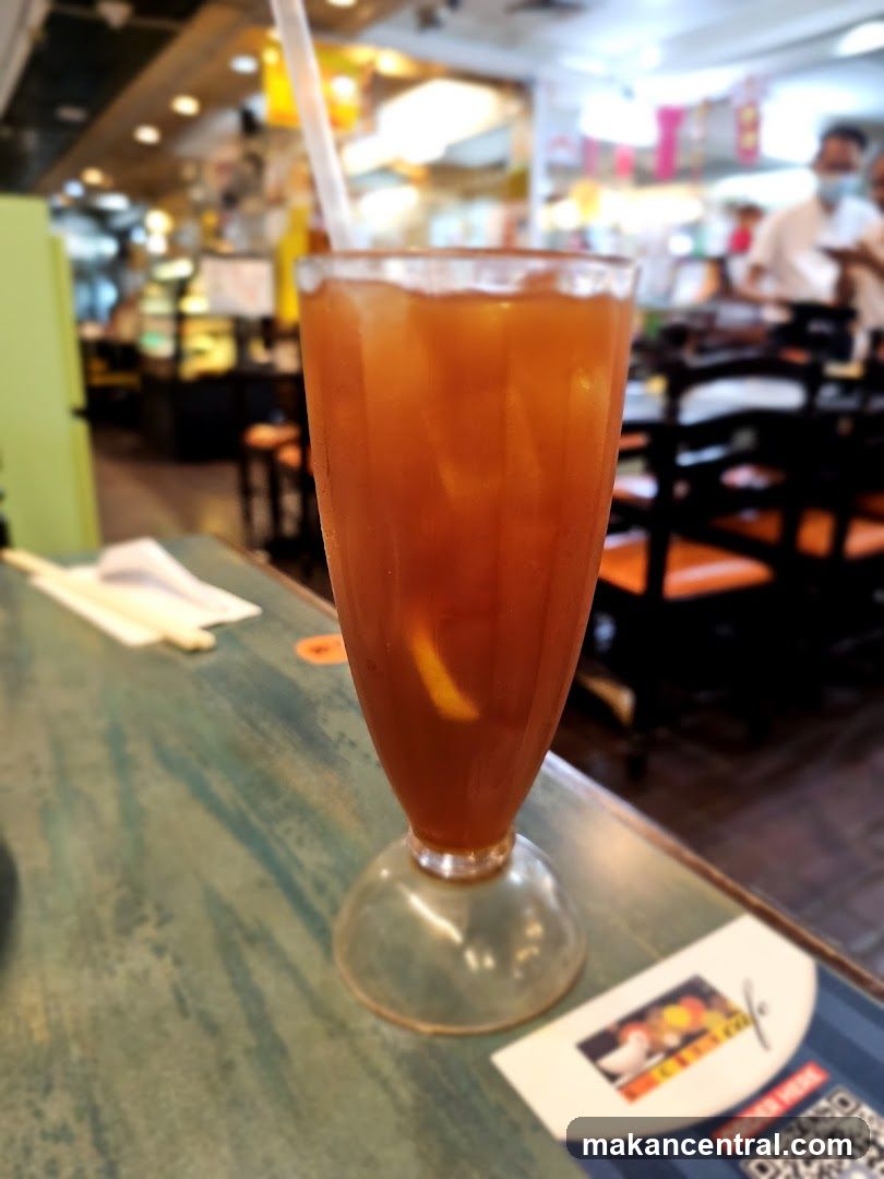 Iced beverage in restaurant interior