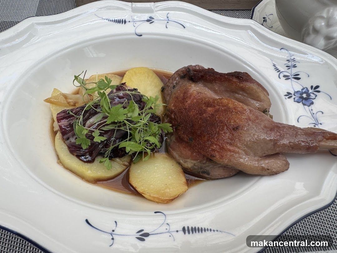 Duck dish served on decorative plate