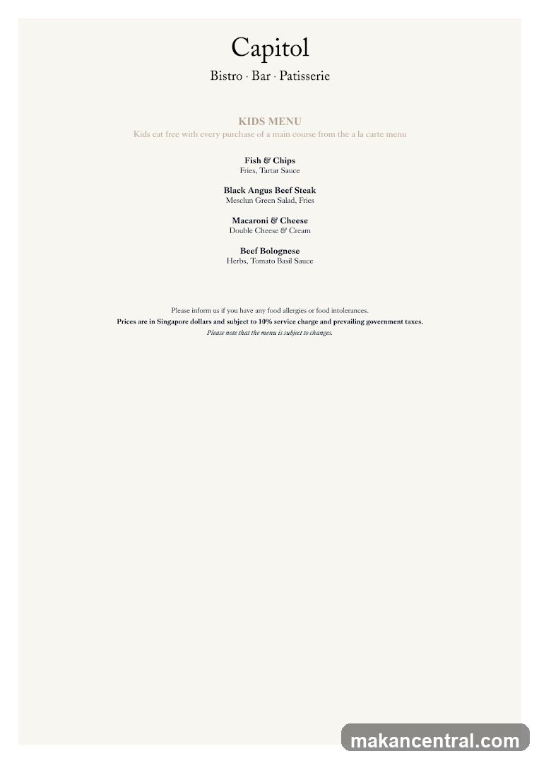 Capitol Kids Menu