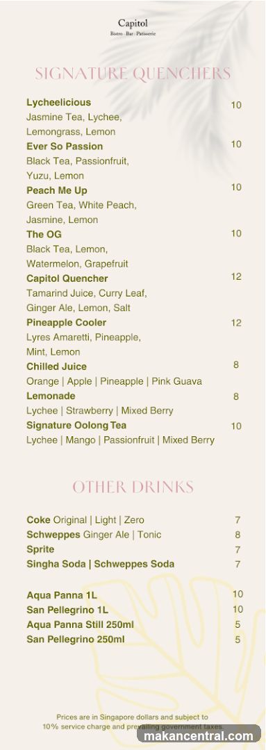 Capitol Signature Quenchers and Other Drinks Menu