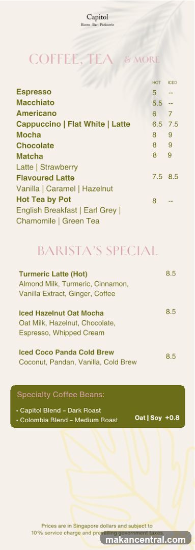 Capitol Bistro Bar Patisserie Menu