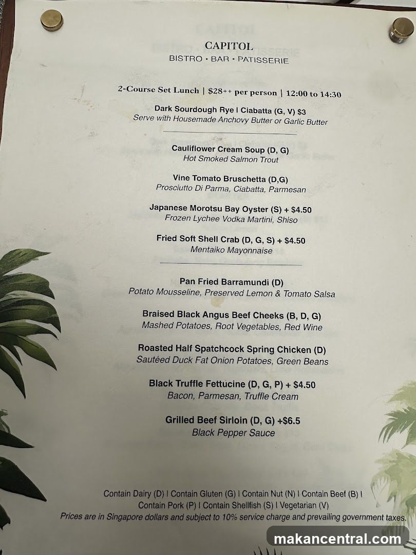 Capitol Bistro · Bar · Patisserie Menu