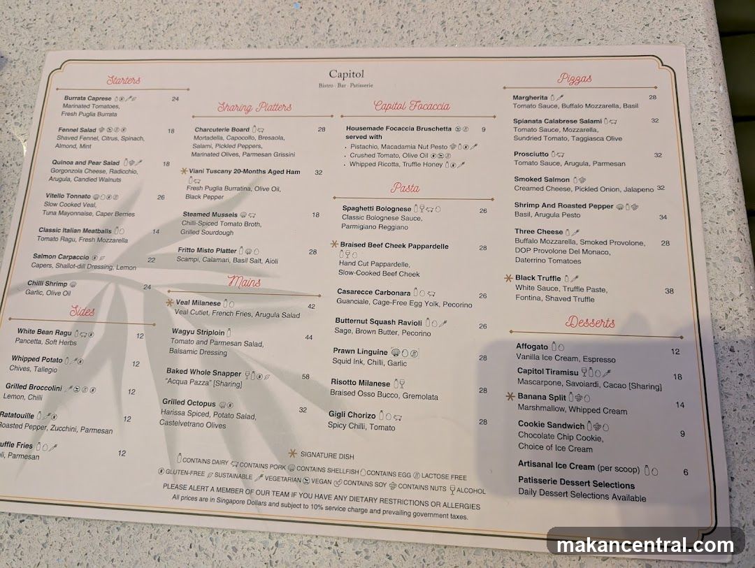 Capitol Bistro Bar Patisserie Menu