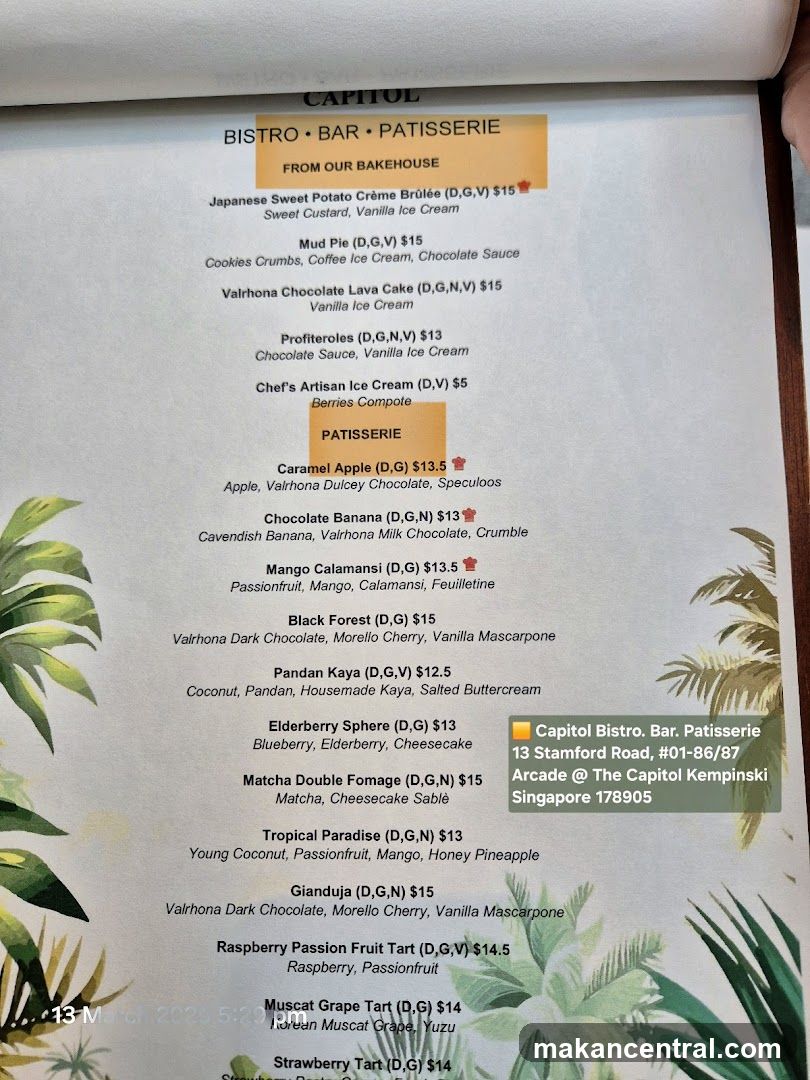 Capitol Bistro · Bar · Patisserie Menu