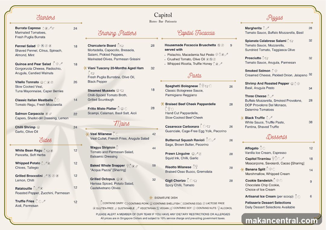 Capitol Bistro - Bar - Patisserie Menu